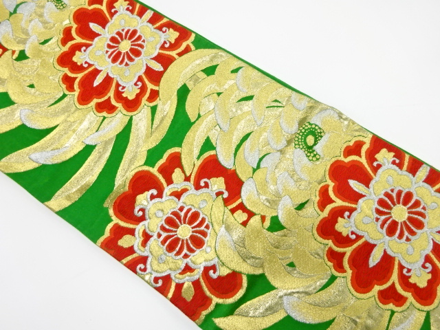 JAPANESE KIMONO / ANTIQUE FUKURO OBI / SILK / WOVEN KIKU